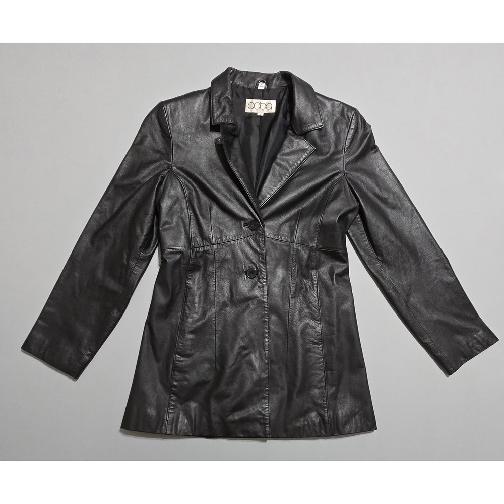 Adda Women Leather Blazer Coat Size S Black Two Button Front Lined Lightweight